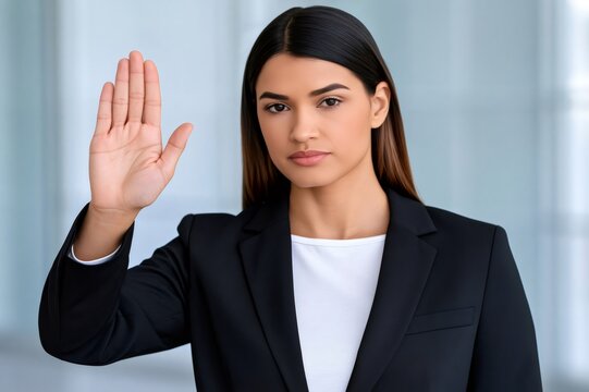 Woman making stop gesture expressing boundaries and refusal