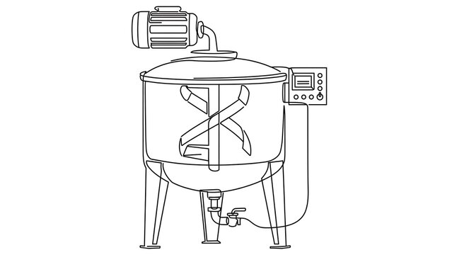 Industrial mixing tank with agitator white background.