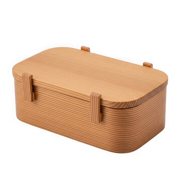 Small rectangular wooden lunch box with a secure lid for carrying healthy homemade meals on a daily basis at work isolated on white background