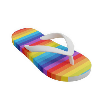 Colorful rainbow flip flop sandal with white straps for summer beach vacation