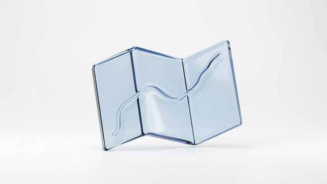 Folded paper map illustration in light blue tones on transparent background
