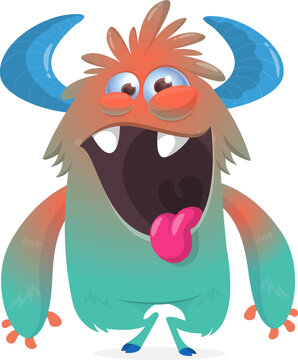 Cute Cartoon Monster with Long Tongue and Funny Face Isolated on White