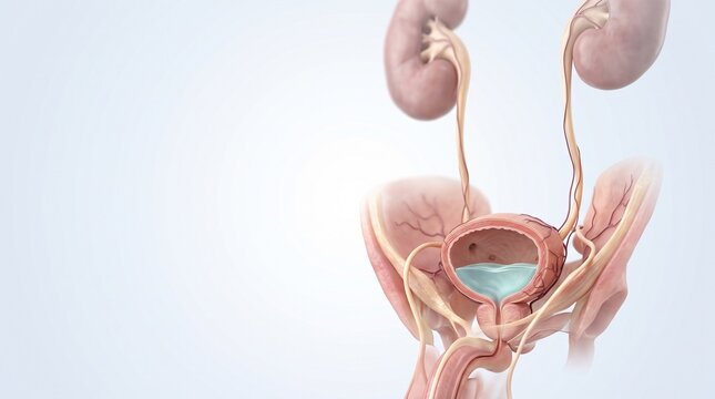 Concept medical illustration of the human urinary system featuring kidneys bladder and ureters for anatomical educational study and healthcare research