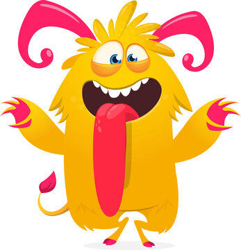 Cute Cartoon Monster with Long Tongue and Funny Face Isolated on White