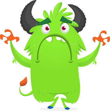 Cartoon Funny and Cute Monster creature with Scary Face Expression illustration for Halloween decoration or Package Design. Vector isolated on white