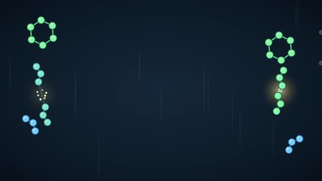 Falling glucose splitting into pyruvate over dark background loop
