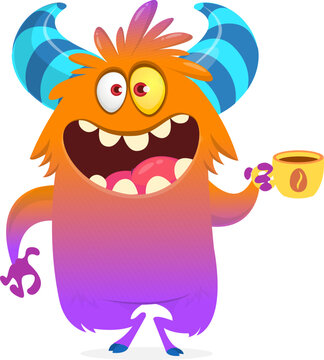 Cartoon Funny and Cute Monster creature with Scary Face Expression illustration for Halloween decoration or Package Design. Vector isolated on white