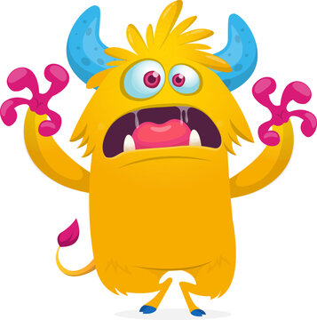 Little Cartoon Monster Creature with Big Eyes and Smiling Face Waving Isolated