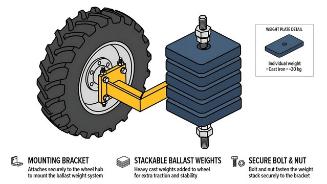 Industrial mounting bracket and weights white background.