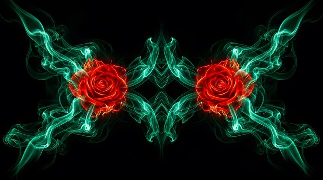 A vibrant digital artwork celebrating bangladesh's victory day with roses and flowing green energy