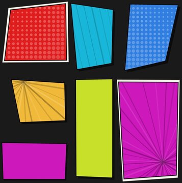 Set of colorful geometric shapes and comic style speech bubbles