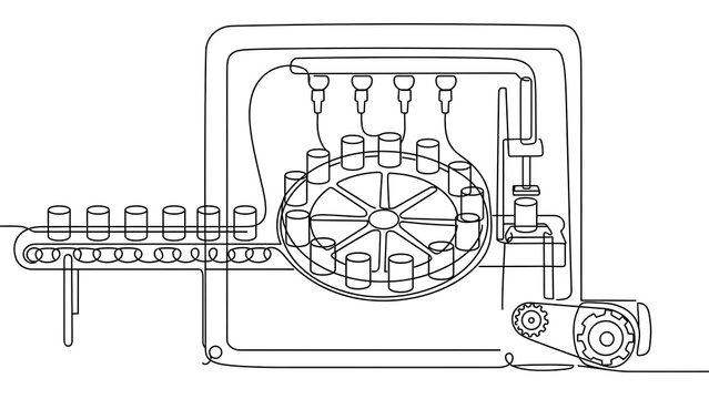 Industrial assembly line machine white background.