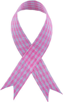 Pink and white checkered gingham woven fabric breast cancer awareness ribbon loop isolated on transparent background