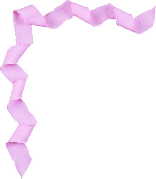 Light pink wavy wrinkled textured ribbon forming a decorative top left corner border isolated on transparent background