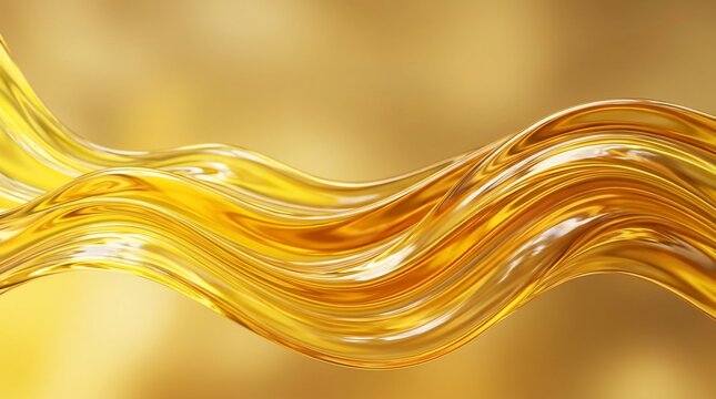 Abstract golden wave flowing liquid with shimmering highlights and smooth texture