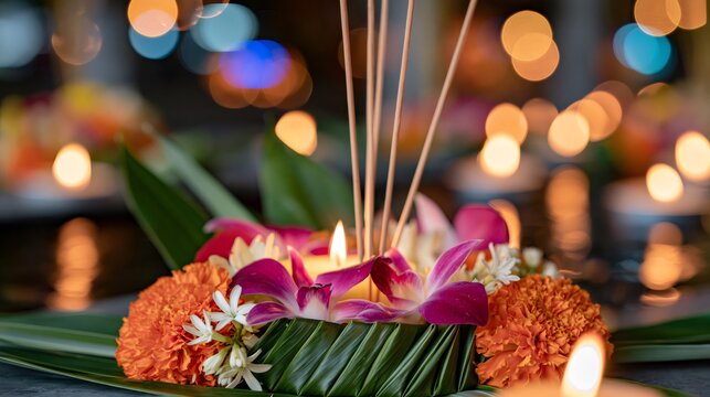 Loy Krathong floating flower basket with candle