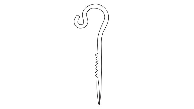 Hook and thread illustration on white background.