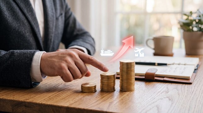 Rising Tariff Costs with Coin Stacks and Trade Arrow