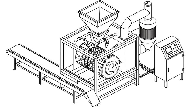 Industrial grinding machine white background.