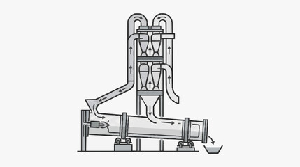 Fototapeta premium Industrial Fluidized Bed Reactor System Diagram with Airflow and Material Flow