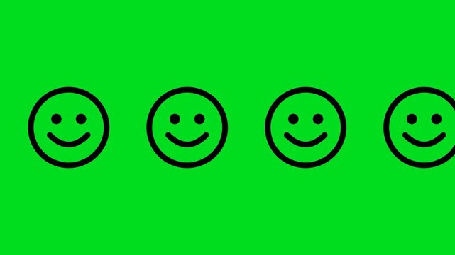 Minimalist black smiley face icons arranged in a row on a bright green background