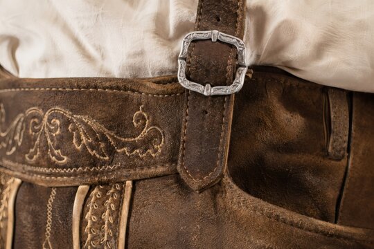Lederhosen Buckle, Stitching and Leather Patina