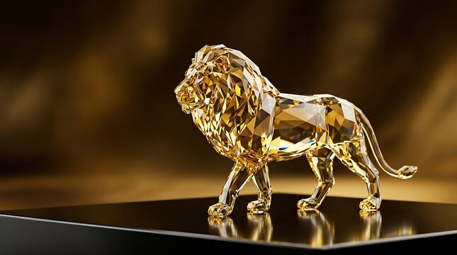 Golden crystal lion sculpture symbolizing power and success