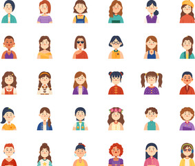 Fototapeta premium 30 Female Avatar Character Set