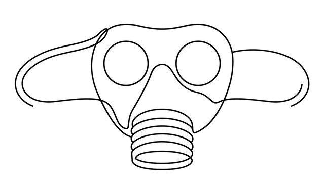 Line art gas mask illustration white background.