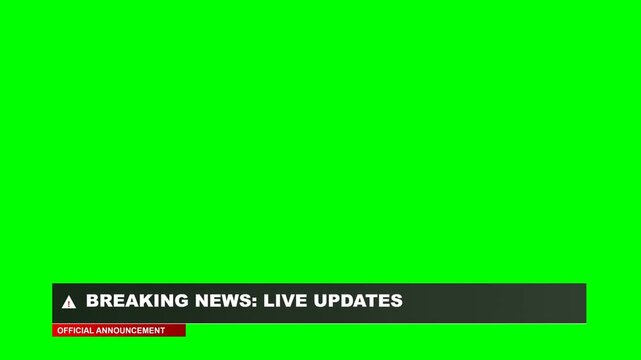 Breaking News Lower Third Banner with Live Updates Text Animation on Green Screen Background