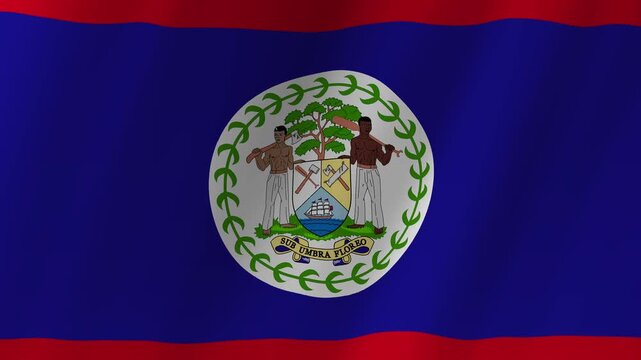 Waving flag of Belize national symbol with official colors and emblem featuring vibrant motion and detailed textile texture.