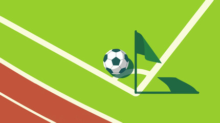 Fototapeta premium Soccer field corner with football, corner flag, and running track