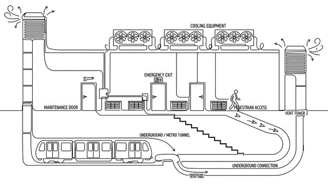 Industrial factory layout diagram white background.