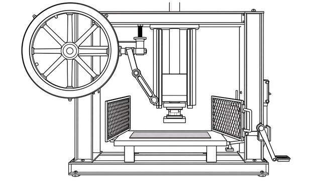 Industrial machinery technical drawing white background.