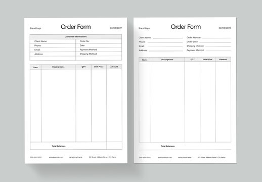 Order Form Layout 