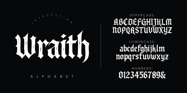 Wraith medieval gothic font style design typography alphabet lettering vector template
