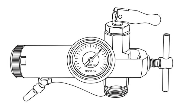 Industrial pressure gauge valve white background.