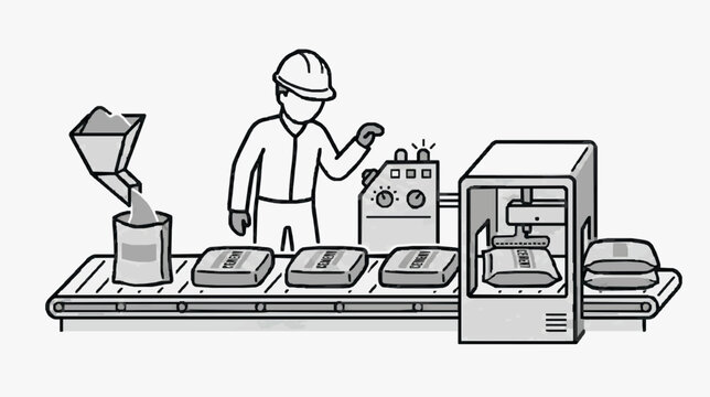 Industrial Worker Operating Conveyor Belt Packaging Machine in Factory