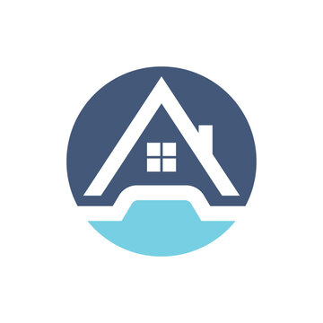 Minimalist House Icon in Blue Circle