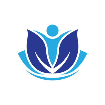 Abstract Human Figure and Lotus Flower Icon