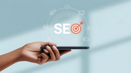 Obraz premium Digital Strategy for Search Engine Optimization Success on Mobile Devices, Achieving Online Visibility and Business Growth with Futuristic Interface
