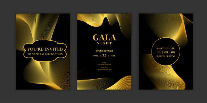 Elegant Gala Night Invitation Card Template Set with Golden Lines