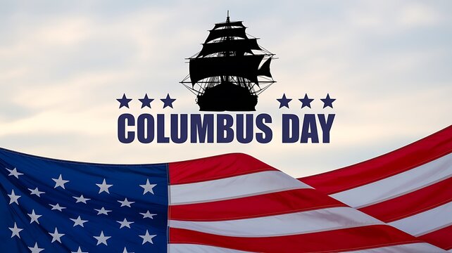 Happy Columbus day celebration with sailing ship and American flag