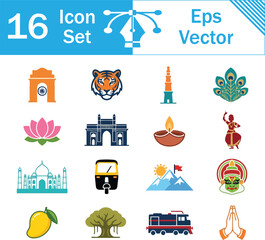 Naklejka premium Set of 16 colorful vector icons featuring wooden clogs and traditional footwear