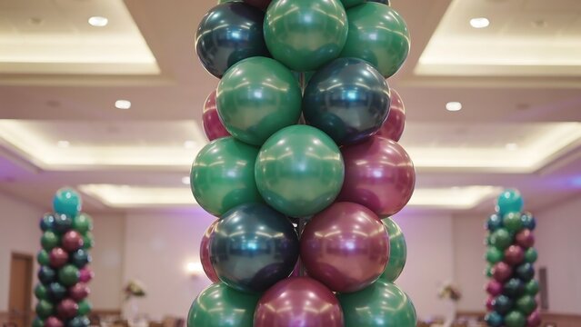 Stack of green and red balloons for a festive celebration event
