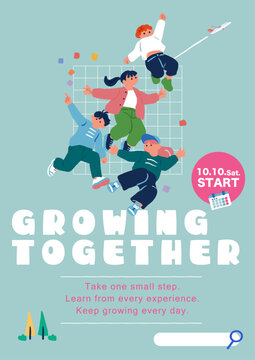 GROWING TOGETHER」ポスターイラスト（水色）