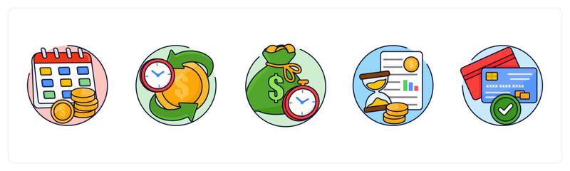 Obraz premium A set of 5 mix icons as payment scheduled, payment recurring, instant transfer