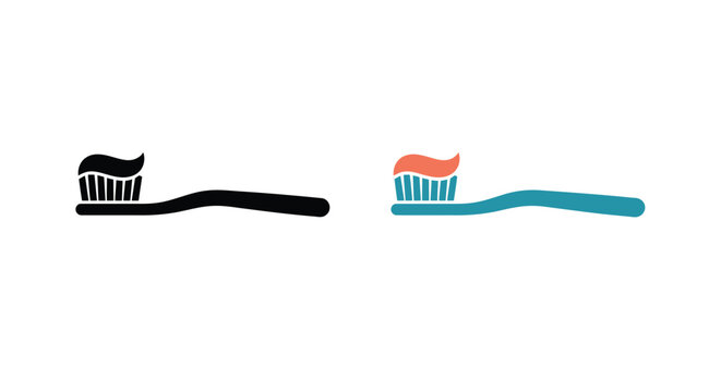 Toothbrush Silhouettes In Black And Teal Flat Vector Illustration