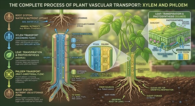 Plant Vascular System Diagram: Xylem and Phloem Nutrient Transport