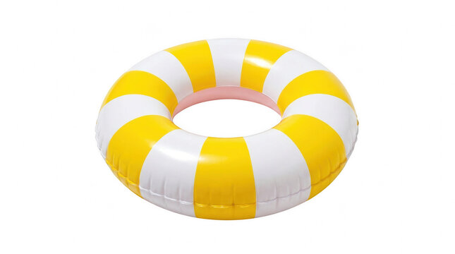 Inflatable yellow and white striped swim ring during summer isolated on transparent background